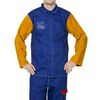Veste Yellowjacket® bleu en coton ignifugé avec les manches en cuir croûte bovin jaune, longueur 81 cm type 33-3060L